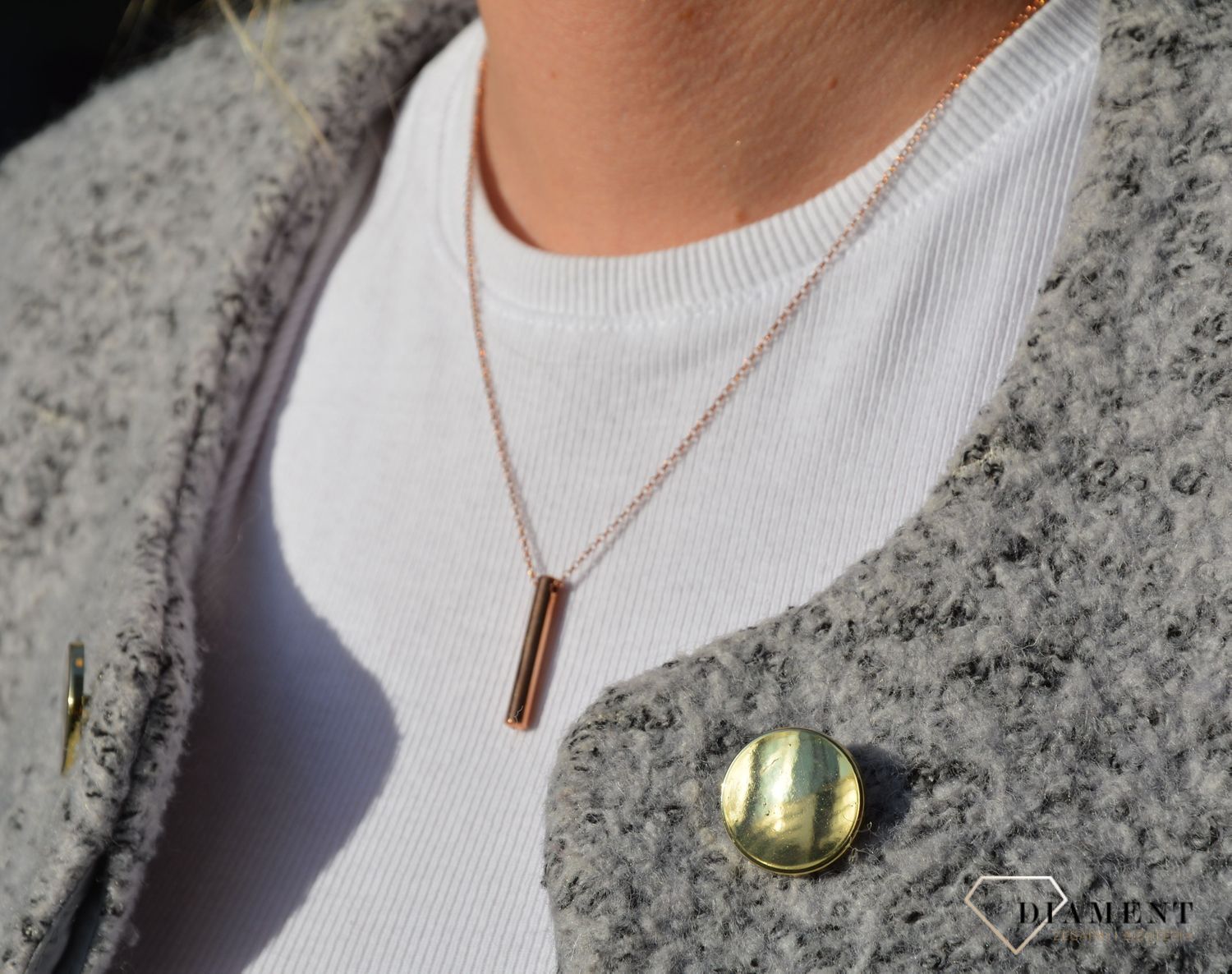 Naszyjnik srebrny pozłacany 'Różowy patyczek' Dall'Acqua C RM 20993 043.jpg